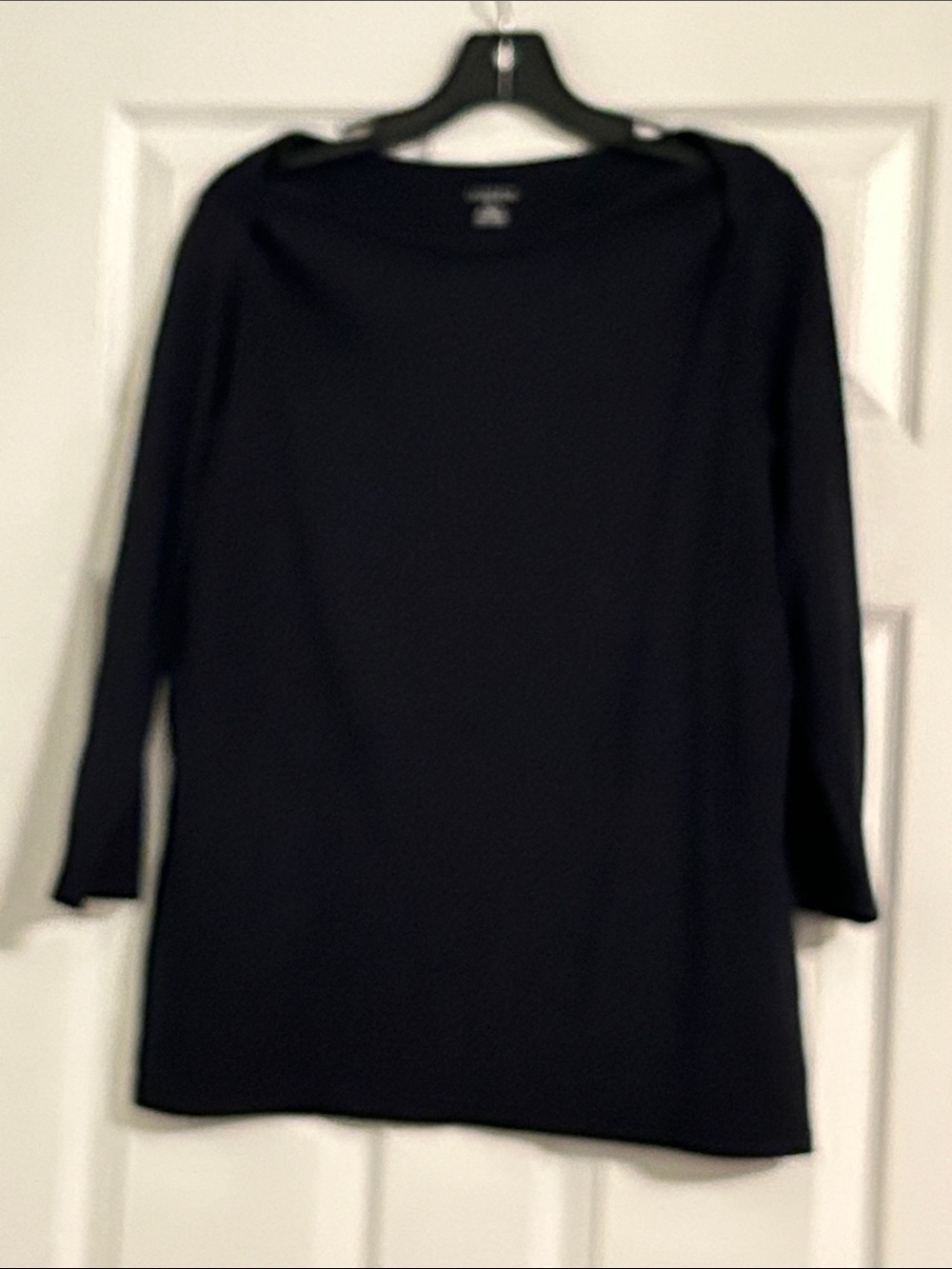 Lands' End Black Boatneck 3/4 Sleeve Top
